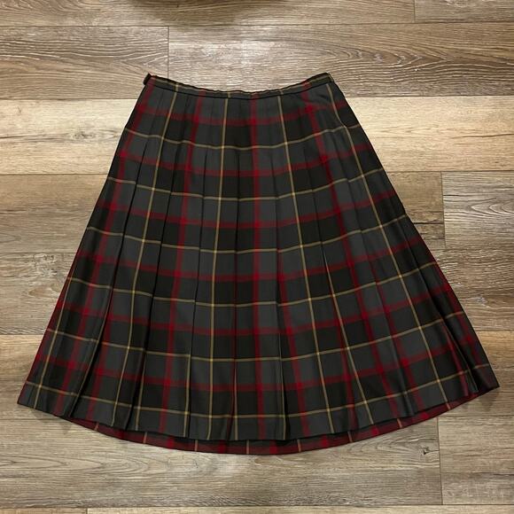 Vtg Pendleton 100% Wool Plaid Skirt 18 Midi Green Red Holiday USA Academia Retro - Picture 4 of 7